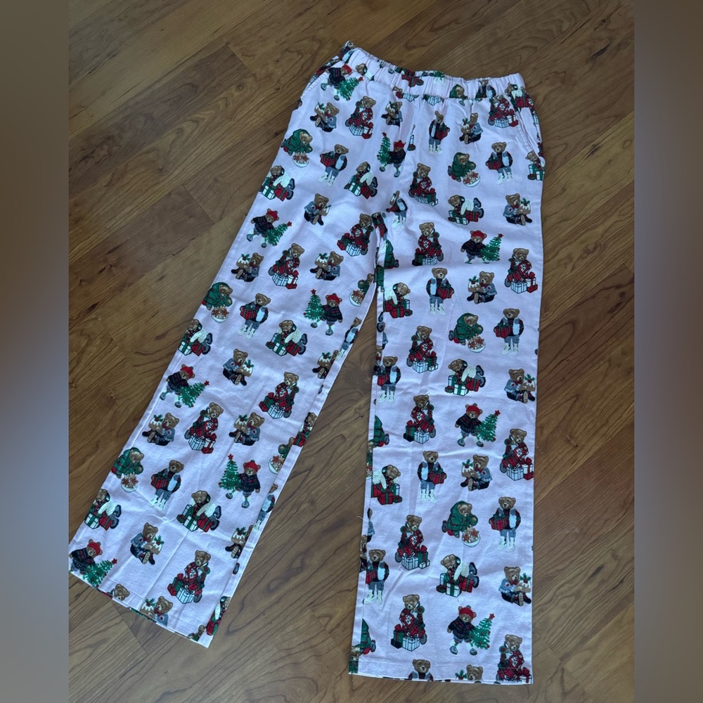 New! Holiday Girls cotton Pajamas with Bear Print - pink and Green size S